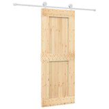 Sliding Door Natural and White 80 x 210 cm Solid Pine Wood - Front View