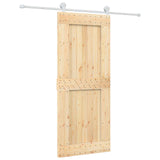 Sliding Door Natural and White 85 x 210 cm Solid Pine Wood - Front View