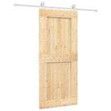 Sliding Door Natural and White 90 x 210 cm Solid Pine Wood - Front View