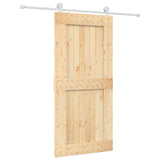 Sliding Door Natural and White 95 x 210 cm Solid Pine Wood - Front View