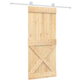 Sliding Door Natural and White 90 x 210 cm Solid Pine Wood - Front View