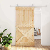 Sliding Door Natural and White 100 x 210 cm Solid Pine Wood