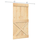 Sliding Door Natural and White 100 x 210 cm Solid Pine Wood - Front View