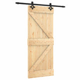 Sliding Door Natural and Black 85 x 210 cm Solid Pine Wood