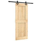 Sliding Door Natural and Black 80 x 210 cm Solid Pine Wood - Front View
