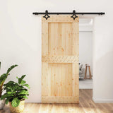 Sliding Door Natural and Black Solid Pine Wood (Untreated)