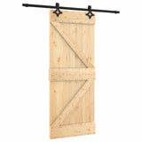 Sliding Door Natural and Black 85 x 210 cm Solid Pine Wood