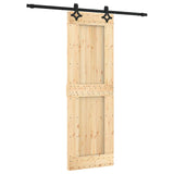 Sliding Door Natural and Black 70 x 210 cm Solid Pine Wood - Front View
