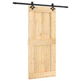 Sliding Door Natural and Black 90 x 210 cm Solid Pine Wood - Front View