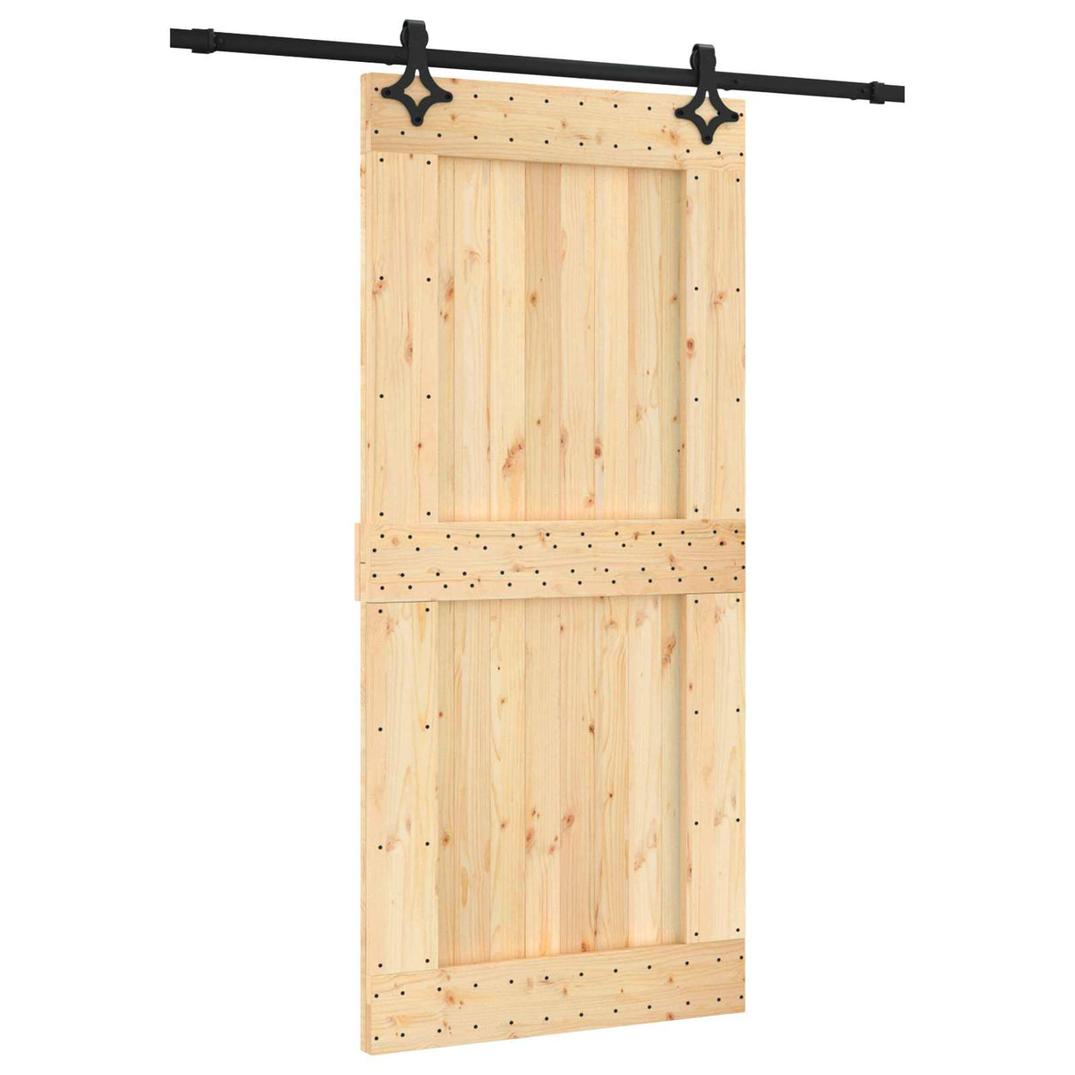 Sliding Door Natural and Black 95 x 210 cm Solid Pine Wood