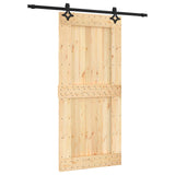 Sliding Door Natural and Black 95 x 210 cm Solid Pine Wood