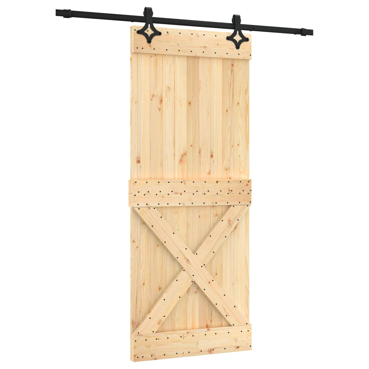 Sliding Door Natural and Black 85 x 210 cm Solid Pine Wood