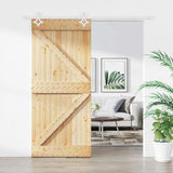 Sliding Door Natural and White 90 x 210 cm Solid Pine Wood
