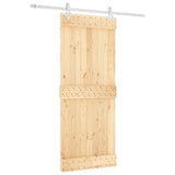 Sliding Door Natural and White 85 x 210 cm Solid Pine Wood - Front View