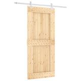 Sliding Door Natural and White 90 x 210 cm Solid Pine Wood - Front View