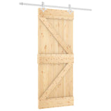 Sliding Door Natural and White 85 x 210 cm Solid Pine Wood - Front View