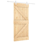 Sliding Door Natural and White 90 x 210 cm Solid Pine Wood - Front View