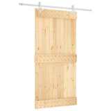 Sliding Door Natural and White 100 x 210 cm Solid Pine Wood - Front View