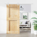 Sliding Door Natural and White 90 x 210 cm Solid Pine Wood