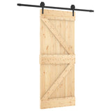 Sliding Door Natural and Black 85 x 210 cm Solid Pine Wood