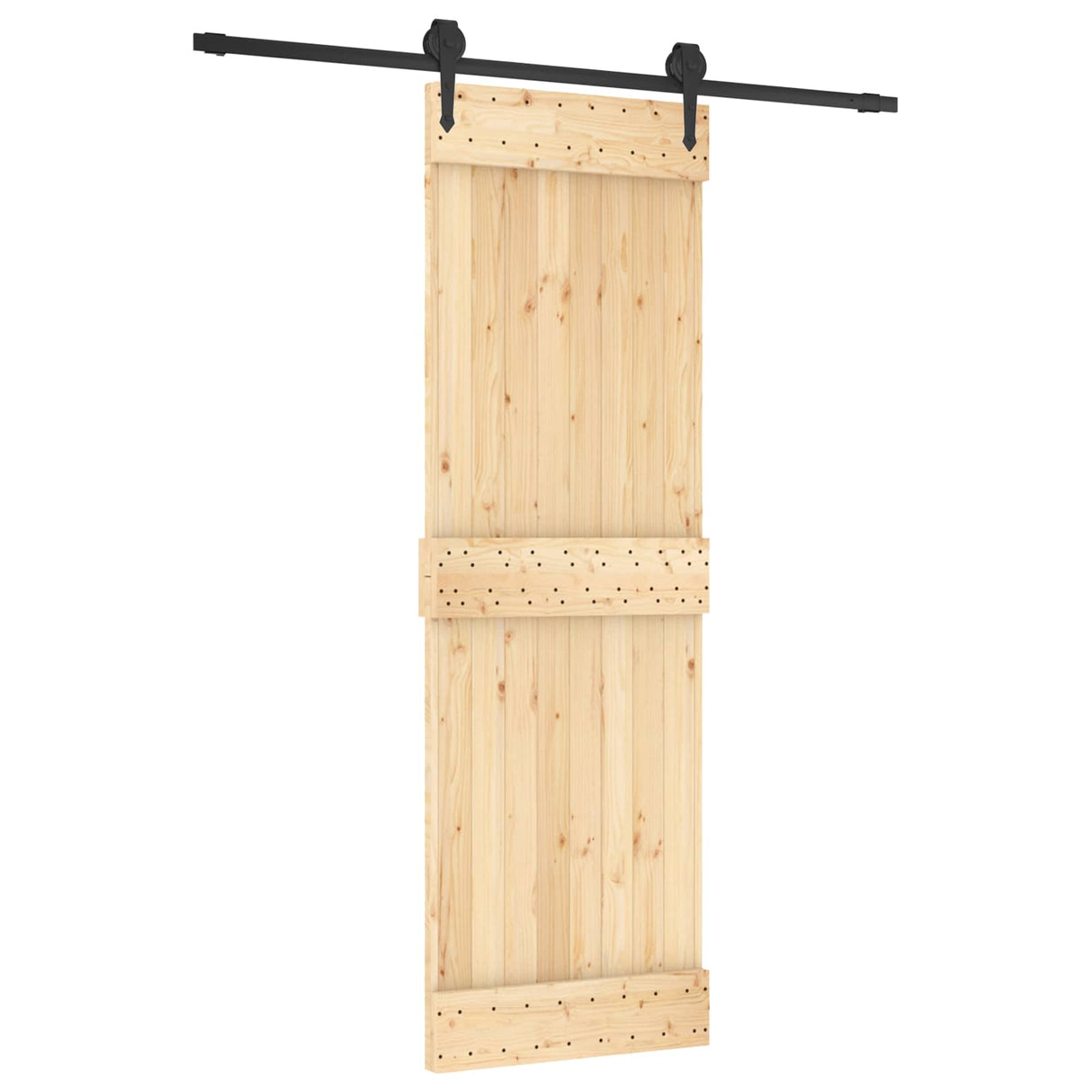 Sliding Door Natural and Black 70 x 210 cm Solid Pine Wood
