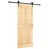 Sliding Door Natural and Black 85 x 210 cm Solid Pine Wood - Front View