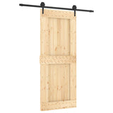 Sliding Door Natural and Black 85 x 210 cm Solid Pine Wood - Front View