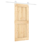 Sliding Door Natural and White 90 x 210 cm Solid Pine Wood - Front View