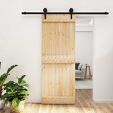 Sliding Door Natural and Black 80 x 210 cm Solid Pine Wood
