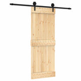 Sliding Door Natural and Black 80 x 210 cm Solid Pine Wood - Front View