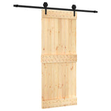 Sliding Door Natural and Black 85 x 210 cm Solid Pine Wood - Front View