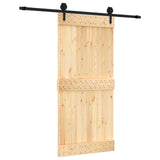 Sliding Door Natural and Black 95 x 210 cm Solid Pine Wood - Front View