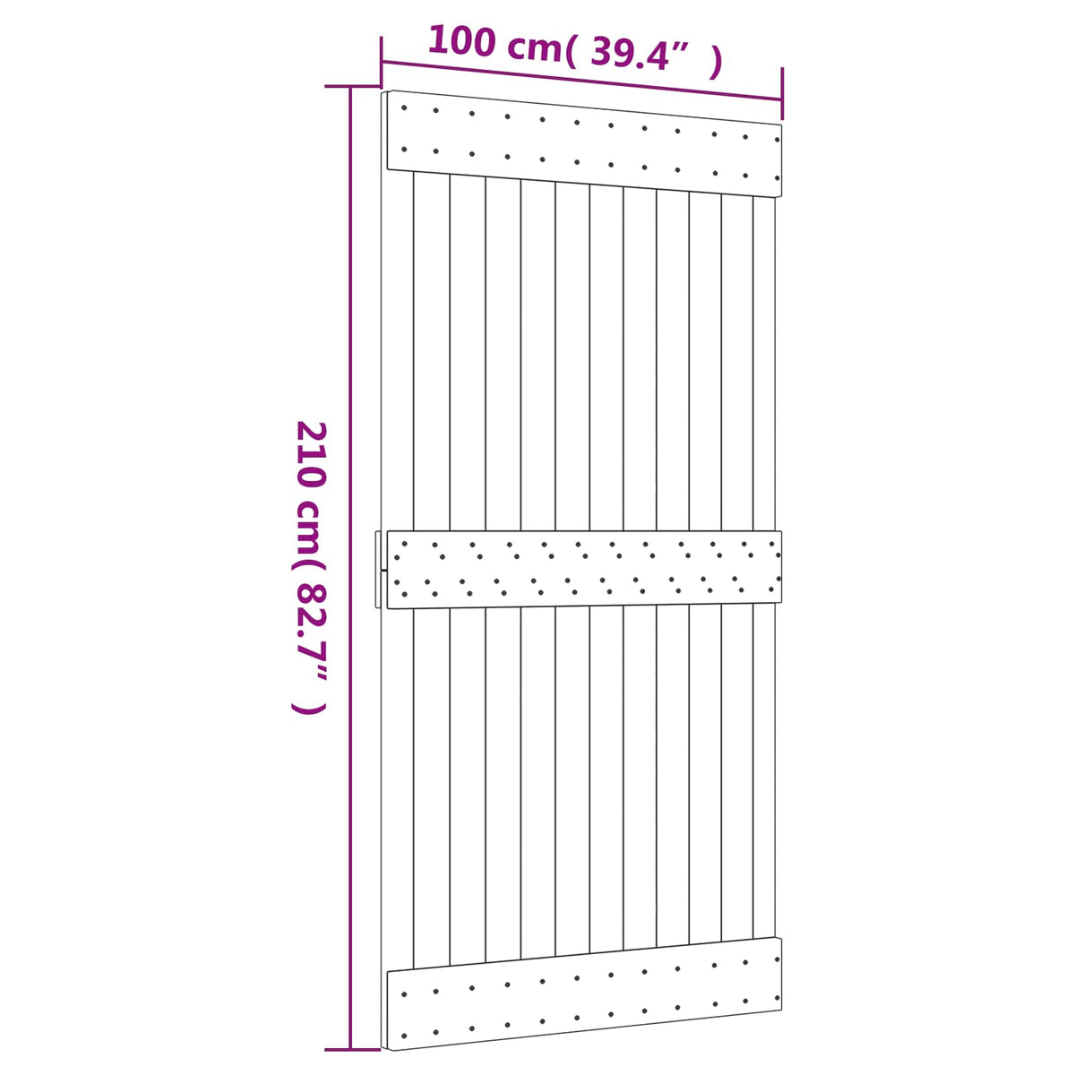 Sliding Door Natural and Black 100 x 210 cm Solid Pine Wood