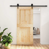 Sliding Door Natural and Black 90 x 210 cm Solid Pine Wood