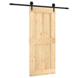 Sliding Door Natural and Black 90 x 210 cm Solid Pine Wood - Front View
