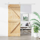 Sliding Door Natural and White 85 x 210 cm Solid Pine Wood