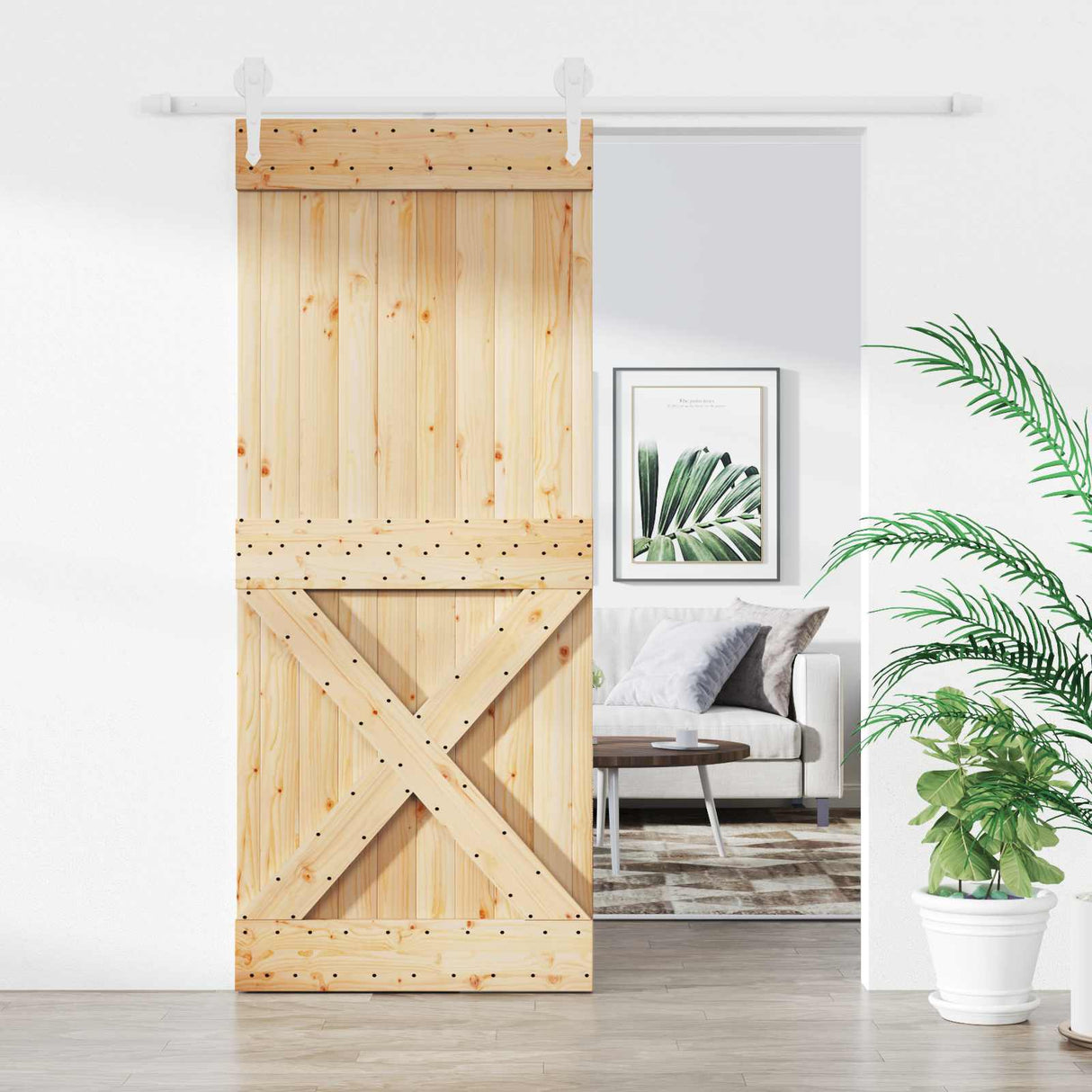 Sliding Door Natural and White 100 x 210 cm Solid Pine Wood