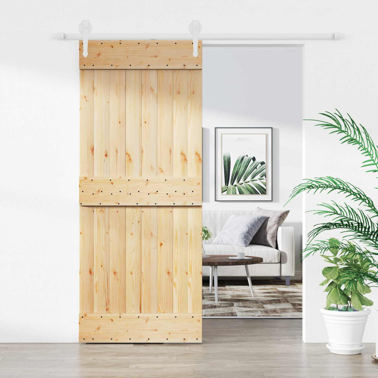 Sliding Door Natural and White 85 x 210 cm Solid Pine Wood