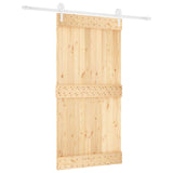 Sliding Door Natural and White 100 x 210 cm Solid Pine Wood - Front View