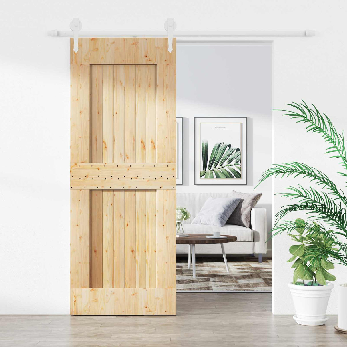 Sliding Door Natural and White 80 x 210 cm Solid Pine Wood