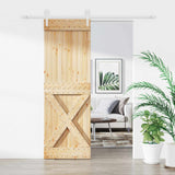 Sliding Door Natural and White 70 x 210 cm Solid Pine Wood