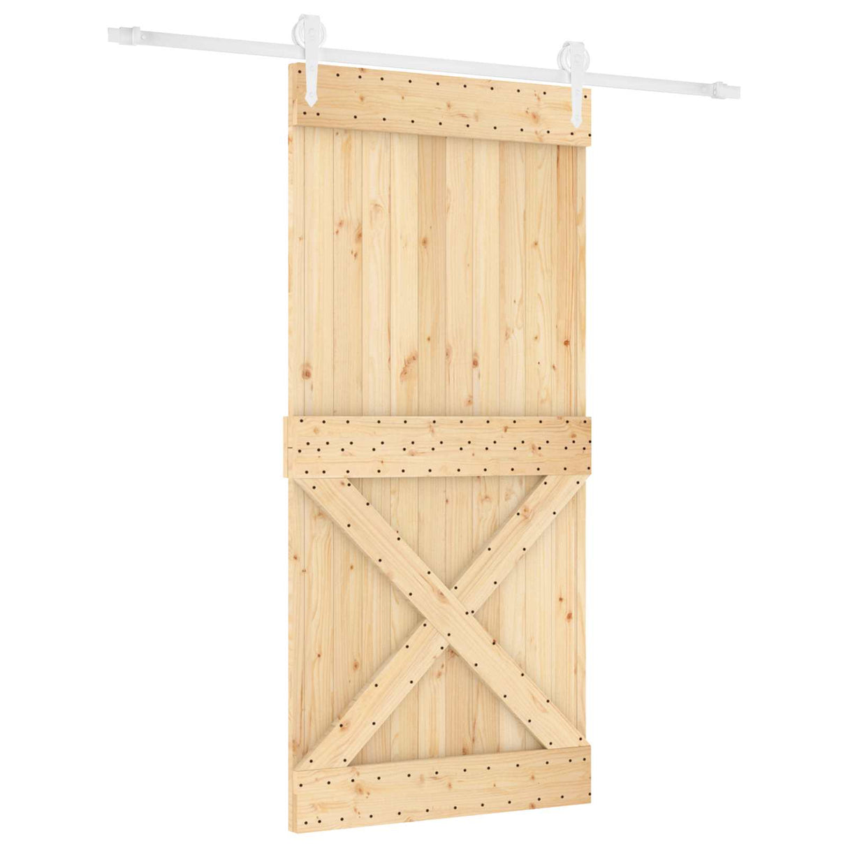 Sliding Door Natural and White 95 x 210 cm Solid Pine Wood