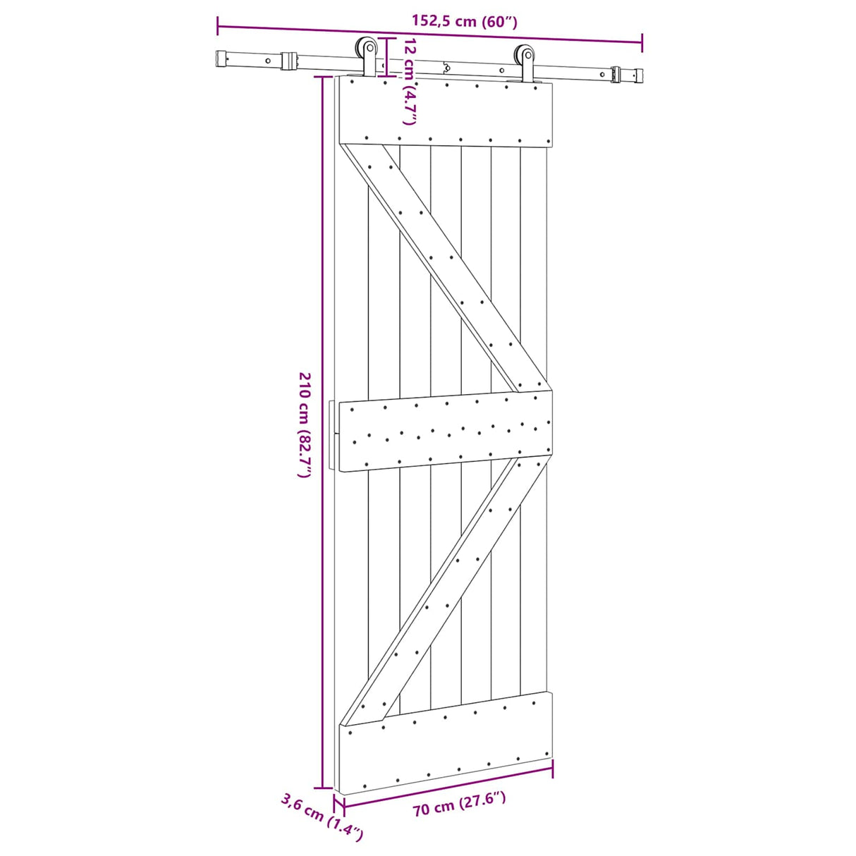 Sliding Door NARVIK 70 x 210 cm (152.5 cm) Natural and Black