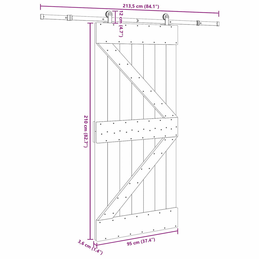 Sliding Door NARVIK Natural and Black 95 x 210 cm (213.5 cm)