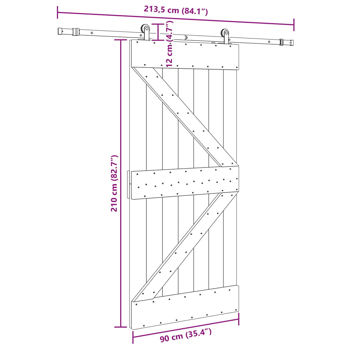 Sliding Door NARVIK Natural and Black 90 x 210 cm (213.5 cm)