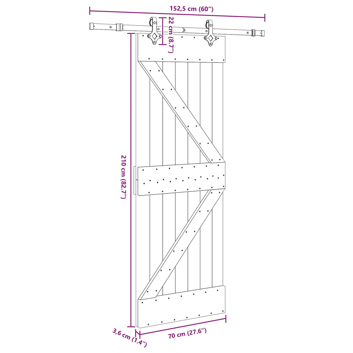 Sliding Door NARVIK Natural and Black 70 x 210 cm (152.5 cm)