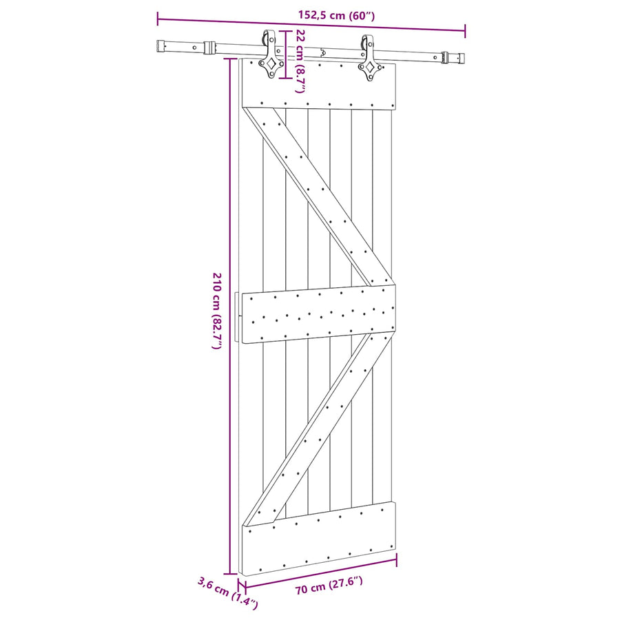Sliding Door NARVIK 70 x 210 cm (152.5 cm) Natural and Black