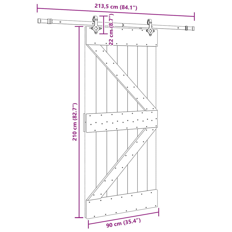 Sliding Door NARVIK Natural and Black 90 x 210 cm (213.5 cm)