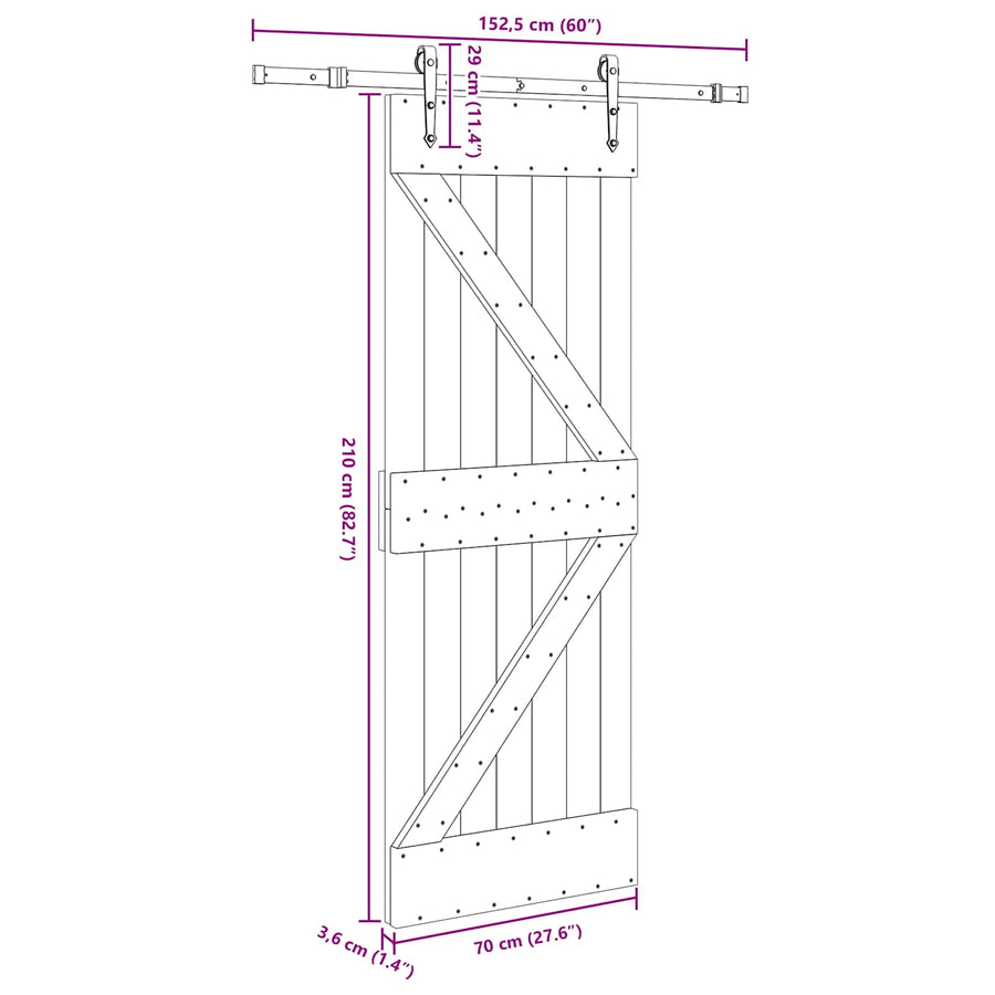 Sliding Door NARVIK Natural and Black 70 x 210 cm (152.5 cm)