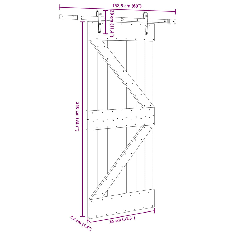 Sliding Door NARVIK Natural and Black 85 x 210 cm (152.5 cm)